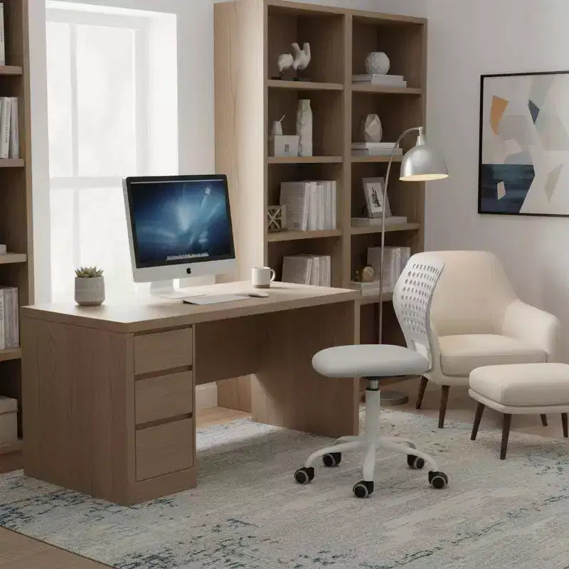 Sedia da scrivania senza braccioli con ruote, sedia da studio compatta girevole regolabile in altezza con schienale traspirante, grigio