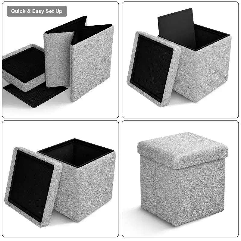 Pouff contenitore pieghevole in tessuto Teddy da 38 cm - Pouff multifunzionale accogliente, sgabello per soggiorno, camera da letto, dormitorio e altro ancora