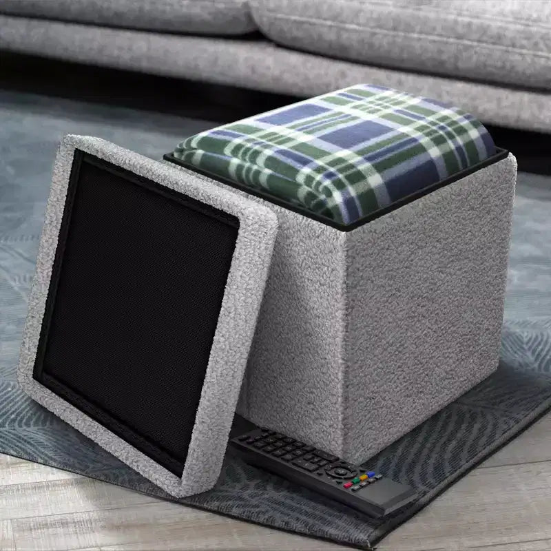 Pouff contenitore pieghevole in tessuto Teddy da 38 cm - Pouff multifunzionale accogliente, sgabello per soggiorno, camera da letto, dormitorio e altro ancora