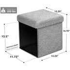 Pouff contenitore pieghevole in tessuto Teddy da 38 cm - Pouff multifunzionale accogliente, sgabello per soggiorno, camera da letto, dormitorio e altro ancora