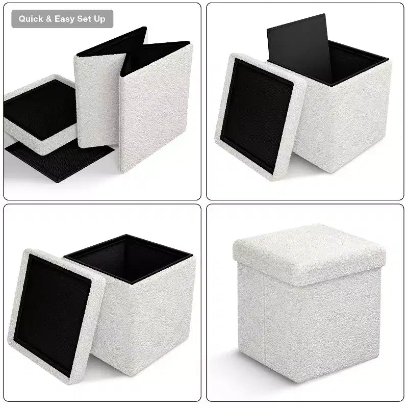 Pouff contenitore pieghevole in tessuto Teddy da 38 cm - Pouff multifunzionale accogliente, sgabello per soggiorno, camera da letto, dormitorio e altro ancora