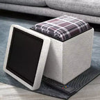 Pouff contenitore pieghevole in tessuto Teddy da 38 cm - Pouff multifunzionale accogliente, sgabello per soggiorno, camera da letto, dormitorio e altro ancora