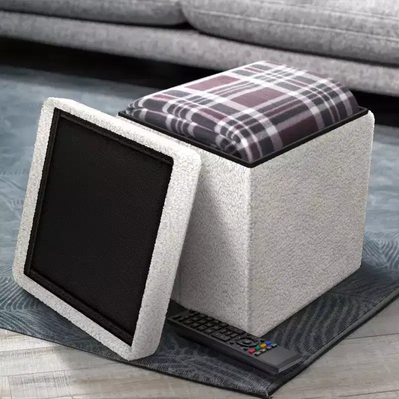 Pouff contenitore pieghevole in tessuto Teddy da 38 cm - Pouff multifunzionale accogliente, sgabello per soggiorno, camera da letto, dormitorio e altro ancora