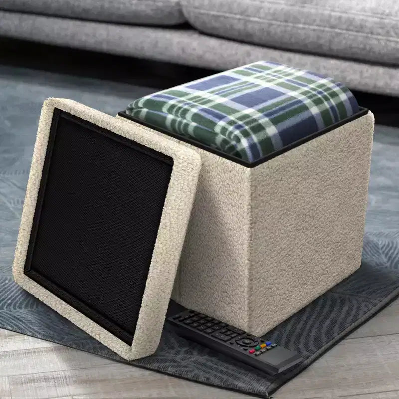 Pouff contenitore pieghevole in tessuto Teddy da 38 cm - Pouff multifunzionale accogliente, sgabello per soggiorno, camera da letto, dormitorio e altro ancora