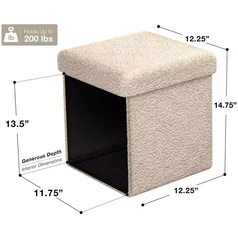 Pouff contenitore pieghevole in tessuto Teddy da 38 cm - Pouff multifunzionale accogliente, sgabello per soggiorno, camera da letto, dormitorio e altro ancora
