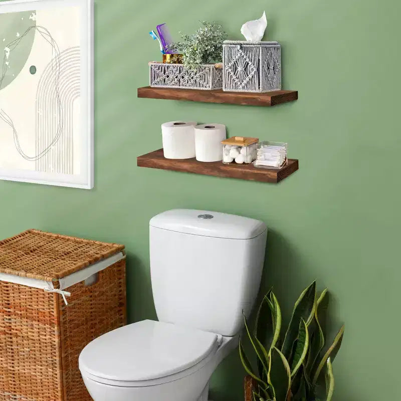 Confezione da 2 mensole galleggianti in legno massello da 40 cm - per arredo bagno, libri, camera da letto e soggiorno