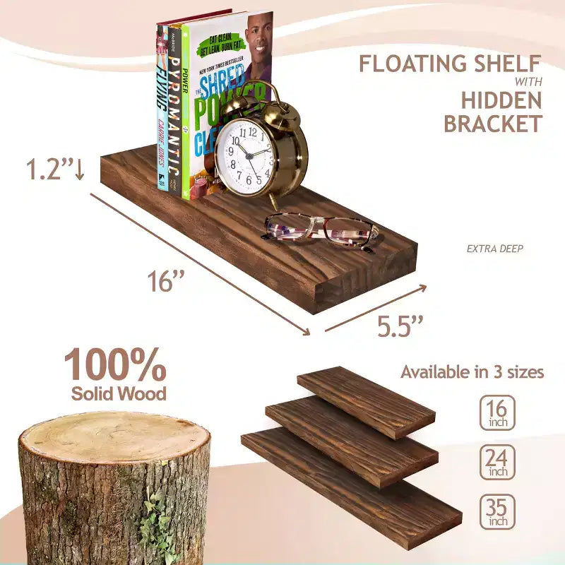 Confezione da 2 mensole galleggianti in legno massello da 40 cm - per arredo bagno, libri, camera da letto e soggiorno
