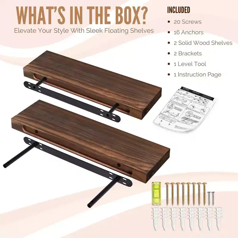 Confezione da 2 mensole galleggianti in legno massello da 40 cm - per arredo bagno, libri, camera da letto e soggiorno