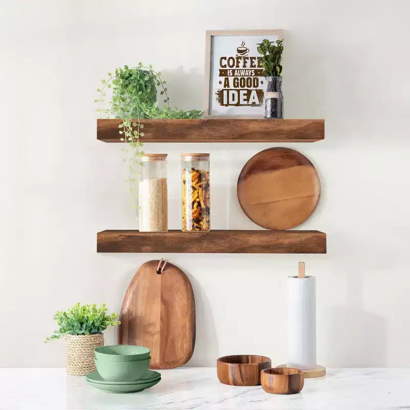 Confezione da 2 mensole galleggianti in legno massello da 40 cm - per arredo bagno, libri, camera da letto e soggiorno