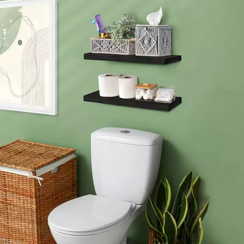 Confezione da 2 mensole galleggianti in legno massello da 40 cm - per arredo bagno, libri, camera da letto e soggiorno