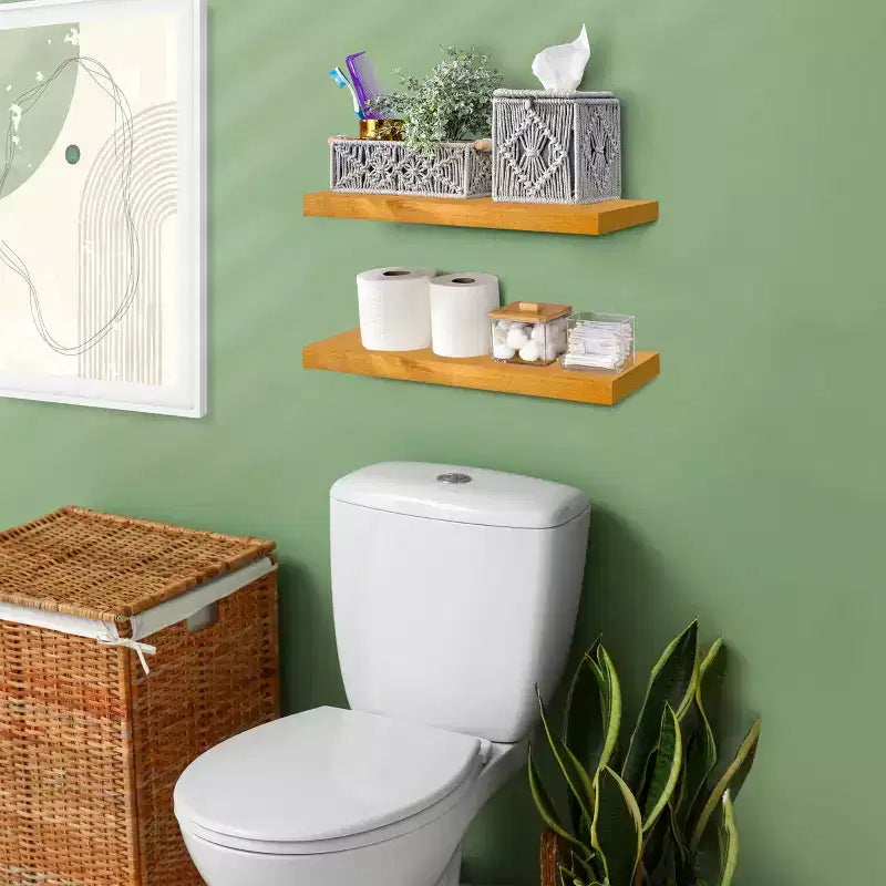 Confezione da 2 mensole galleggianti in legno massello da 40 cm - per arredo bagno, libri, camera da letto e soggiorno