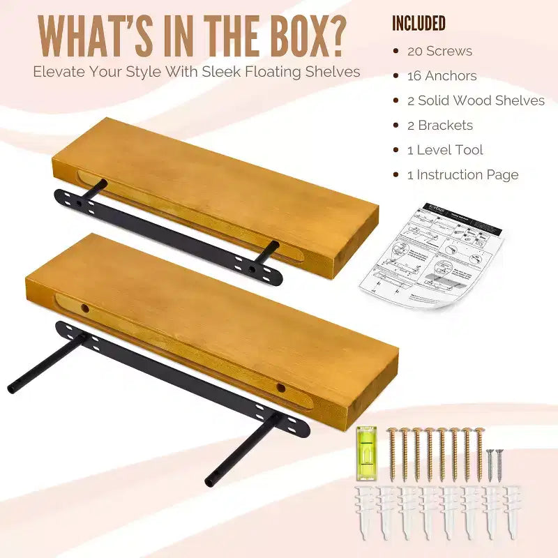 Confezione da 2 mensole galleggianti in legno massello da 40 cm - per arredo bagno, libri, camera da letto e soggiorno