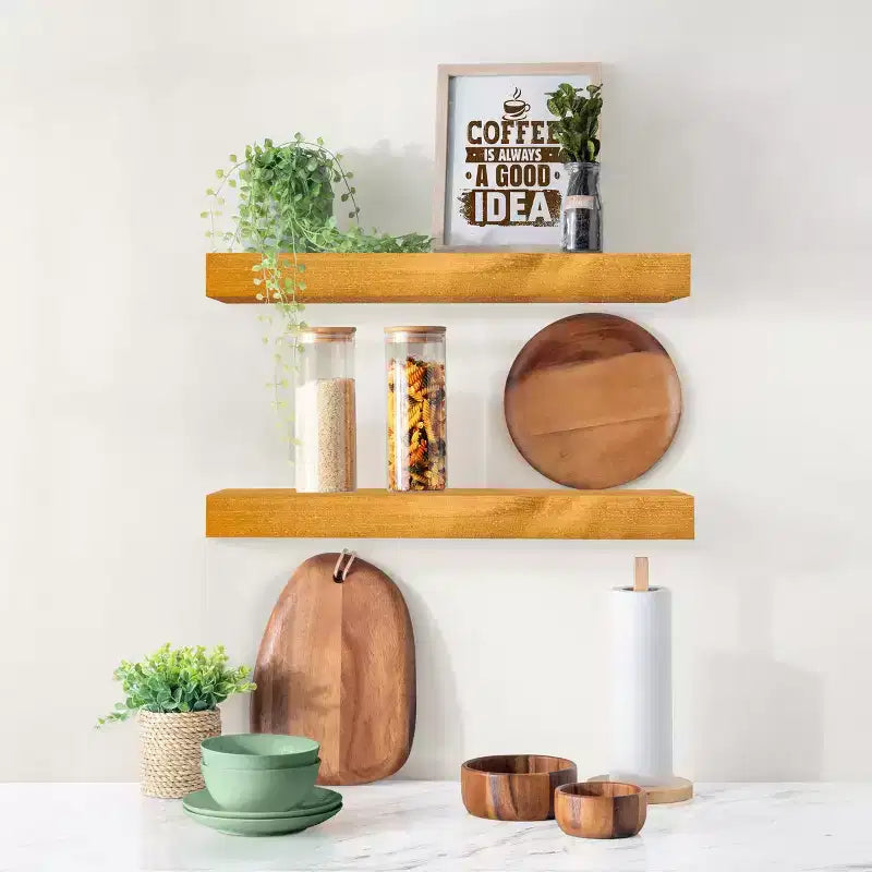 Confezione da 2 mensole galleggianti in legno massello da 40 cm - per arredo bagno, libri, camera da letto e soggiorno