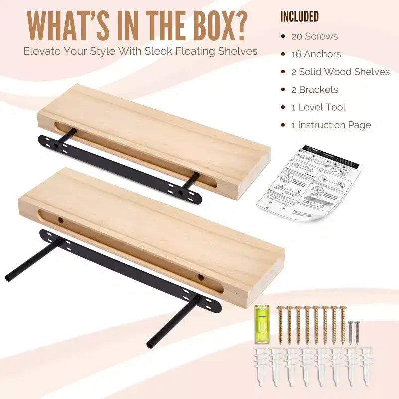 Confezione da 2 mensole galleggianti in legno massello da 40 cm - per arredo bagno, libri, camera da letto e soggiorno