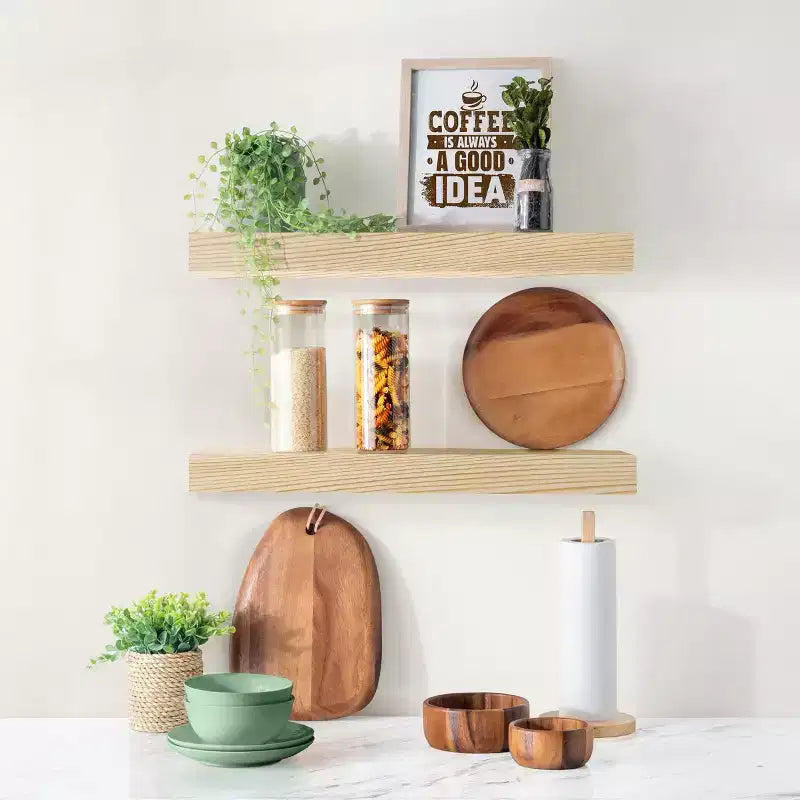Confezione da 2 mensole galleggianti in legno massello da 40 cm - per arredo bagno, libri, camera da letto e soggiorno