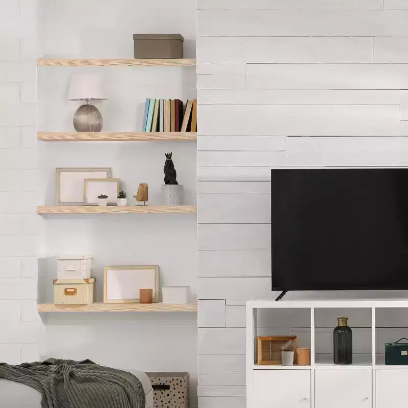 Confezione da 2 mensole galleggianti in legno massello da 40 cm - per arredo bagno, libri, camera da letto e soggiorno