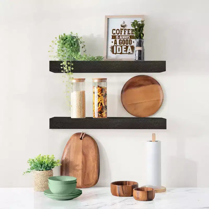 Confezione da 2 mensole galleggianti in legno massello da 40 cm - per arredo bagno, libri, camera da letto e soggiorno