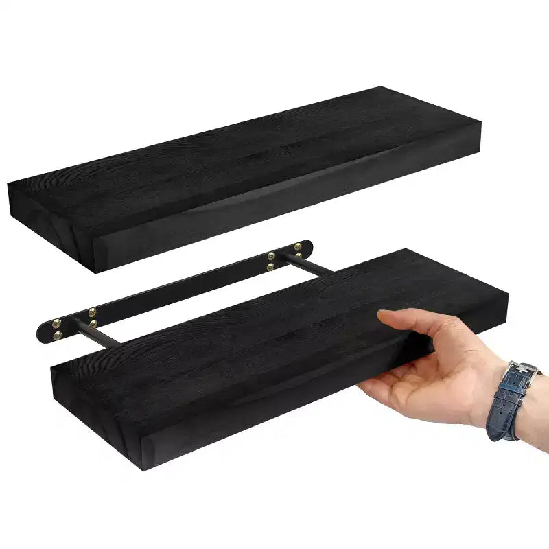 Confezione da 2 mensole galleggianti in legno massello da 40 cm - per arredo bagno, libri, camera da letto e soggiorno