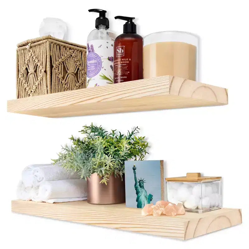 Confezione da 2 mensole galleggianti in legno massello da 40 cm - per arredo bagno, libri, camera da letto e soggiorno