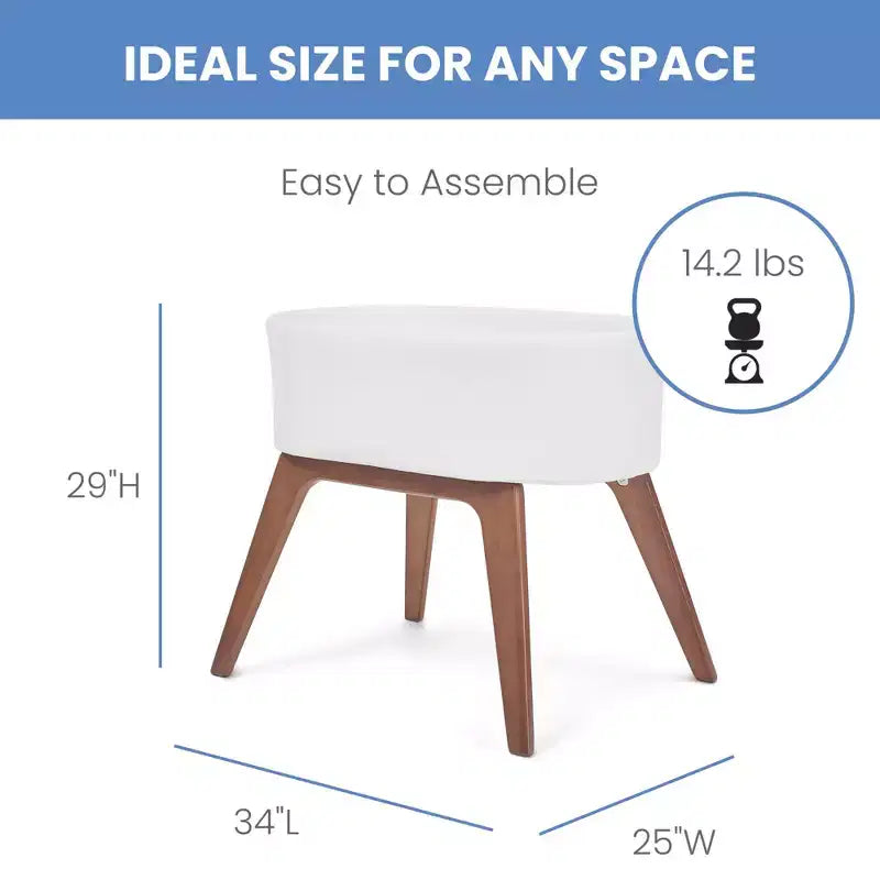 Culla portatile Aero con gambe in legno, bianca