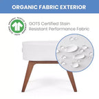 Culla portatile Aero con gambe in legno, bianca