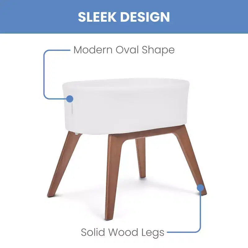 Culla portatile Aero con gambe in legno, bianca