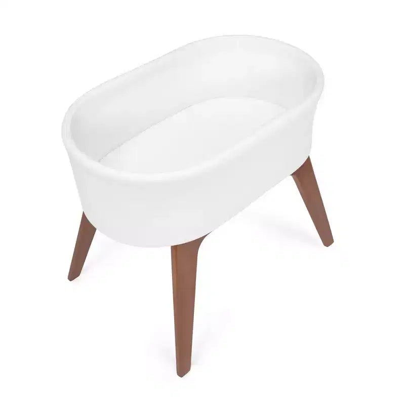 Culla portatile Aero con gambe in legno, bianca