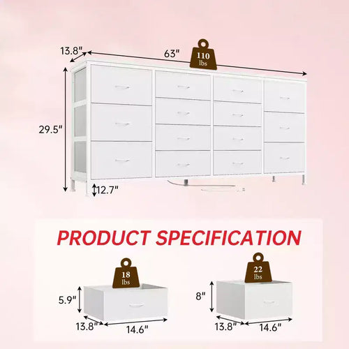 Mobile TV in Tessuto a 14 Cassetti, Credenza Lunga con Contenitore per Soggiorno Camera da Letto Ingresso
