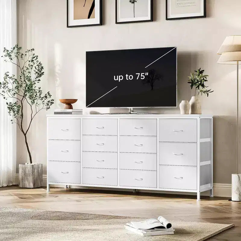 Mobile TV in Tessuto a 14 Cassetti, Credenza Lunga con Contenitore per Soggiorno Camera da Letto Ingresso