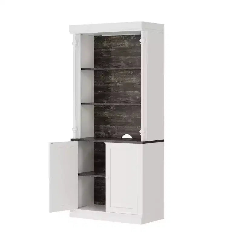 Freestanding storage cabinet with LED lighting, featuring two doors and adjustable shelves, ideal for dining rooms and living rooms.