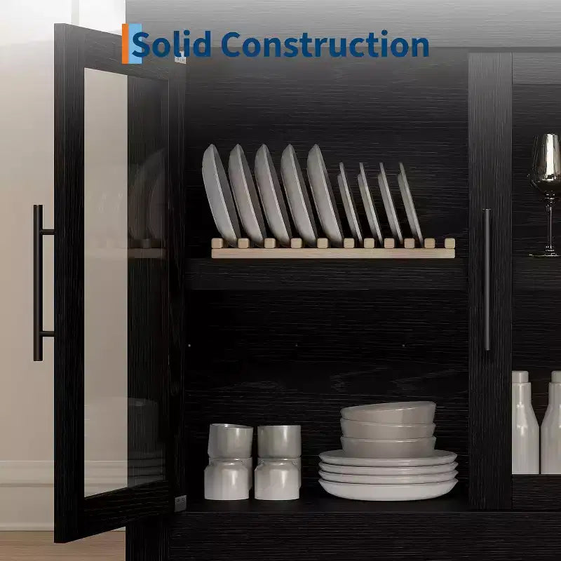 Madia moderna di metà secolo da 70,8 pollici con 4 ante in vetro, credenza in legno e console multimediale per soggiorno, sala da pranzo e corridoio