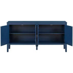 Credenza a quattro ante da 63 pollici, design a motivi geometrici con maniglie vintage, tavolo stretto da ingresso con gamba centrale