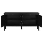 Credenza a quattro ante da 63 pollici, design a motivi geometrici con maniglie vintage, tavolo stretto da ingresso con gamba centrale