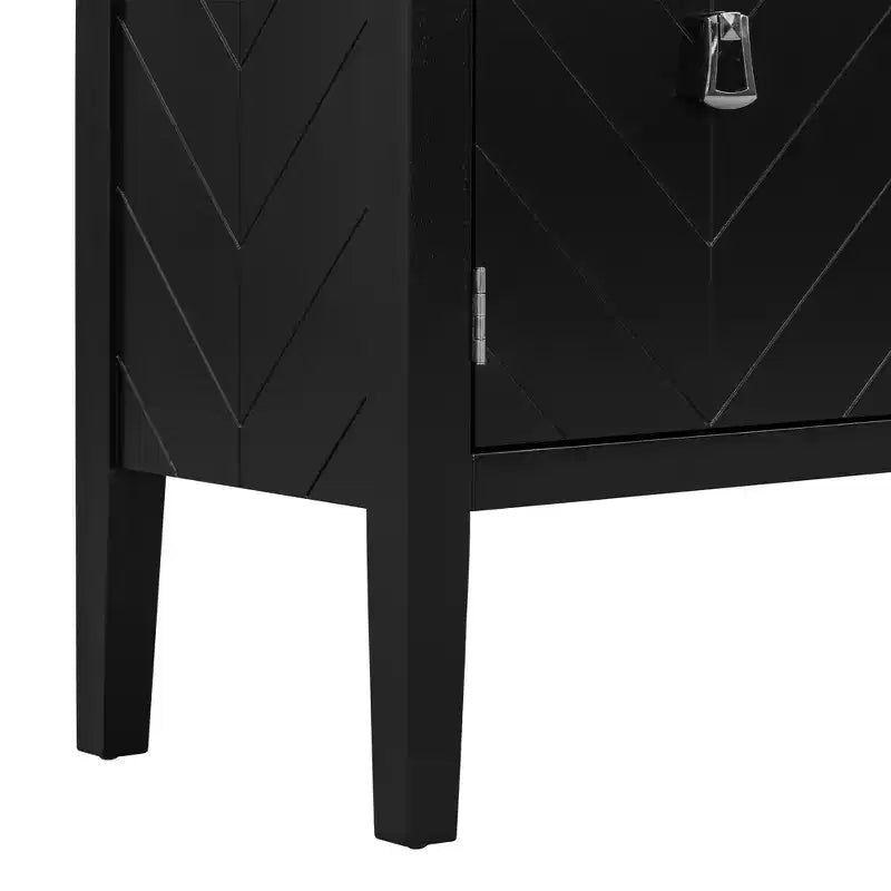 Credenza a quattro ante da 63 pollici, design a motivi geometrici con maniglie vintage, tavolo stretto da ingresso con gamba centrale