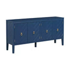 Credenza a quattro ante da 63 pollici, design a motivi geometrici con maniglie vintage, tavolo stretto da ingresso con gamba centrale