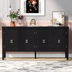 Clihome 63-Inch Four-Door Sideboard,Geometric Patterned Design with Vintage Handles, Narrow Entryway Table with Center Leg