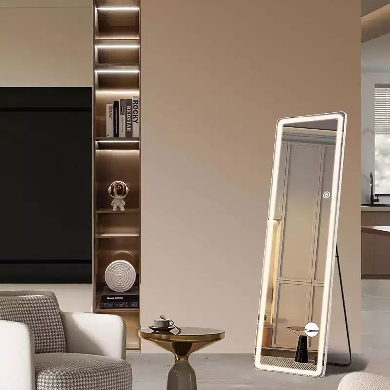 Specchio intero a LED con cornice in lega di alluminio, temperatura colore regolabile, 3-in-1 (da terra/da appendere/da appoggio), specchio smart per il corpo da 60 pollici