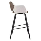 Sgabello Da Bar Girevole Alto 30 In Similpelle Bouclé Color Avorio, Marrone E Nero E Acciaio
