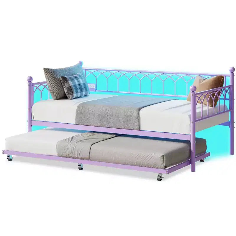 Letto a Giorno Singolo con Letto Estraibile, Letto a Giorno in Metallo Misura Singola, Struttura Letto Divano con Letto Estraibile, Non Richiede Rete a Molle, per Soggiorno, Camera da Letto