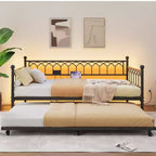 Twin Size Daybed with Trundle, Metal Twin Size Day Bed, Sofa Beds Frame with Pull Out Bed, No Box Spring Needed, for Living Room, Bedroom