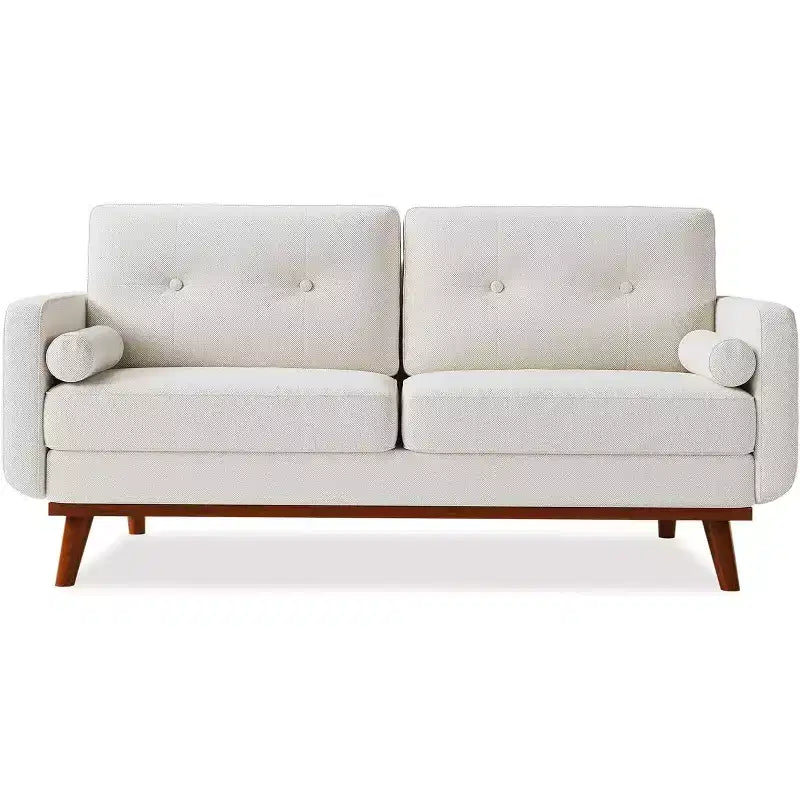 Divanetto Moderno da 65 Pollici, Divano a 2 Posti Rivestito in Lino, Mobili Imbottiti con Bottoni Trapuntati, Divano a Due Posti in Stile Mid-Century