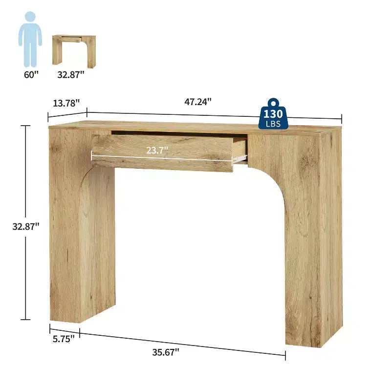 Console da tavolo con cassetto portaoggetti, Tavolino da divano industriale rustico per ingresso, soggiorno, corridoio, atrio