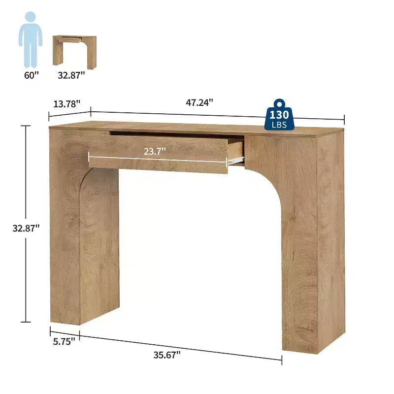 Console da tavolo con cassetto portaoggetti, Tavolino da divano industriale rustico per ingresso, soggiorno, corridoio, atrio