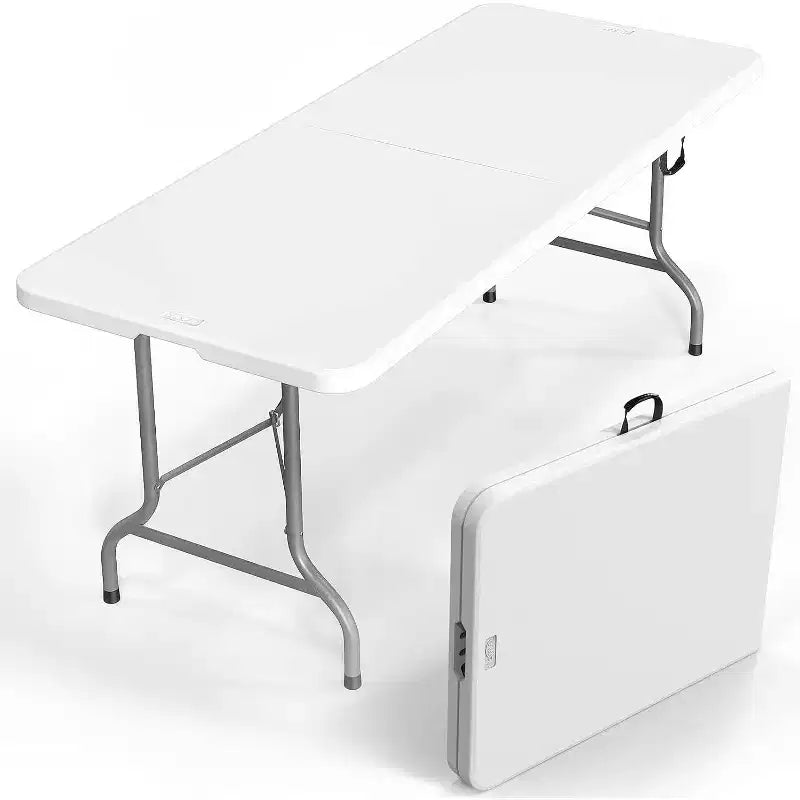 VINGLI 8 Foot Plastic Folding Table Portable Long Table for Indoor Outdoor Use Rectangular with Carrying HandleWhite