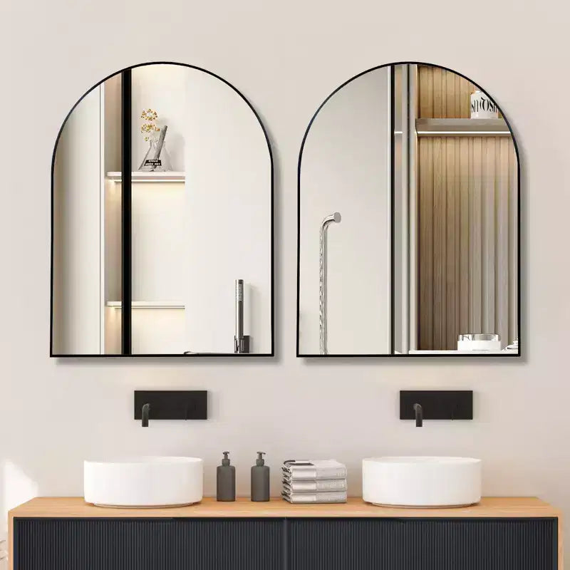 Specchio da parete ad arco con cornice in alluminio nero da 30 x 40 pollici per bagno, vanità, camera da letto, ingresso e soggiorno