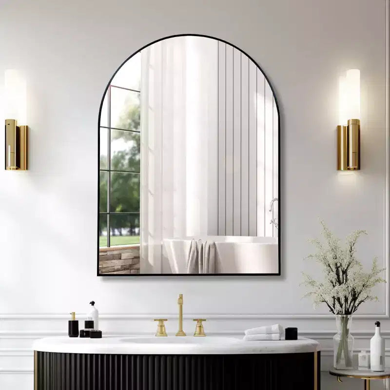 30 x 40 Inch Black Aluminum Framed Arched Wall Mirror for Bathroom Vanity Bedroom Entryway and Living Room