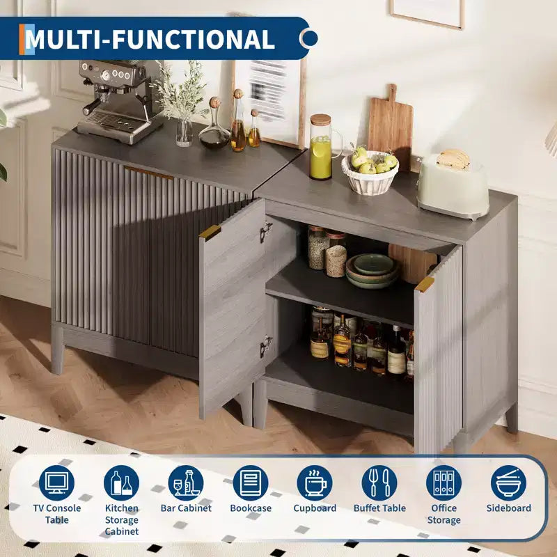 Ante e Ripiano Regolabile, Credenza a Buffet Scanalata per Soggiorno Sala da Pranzo Cucina Ingresso