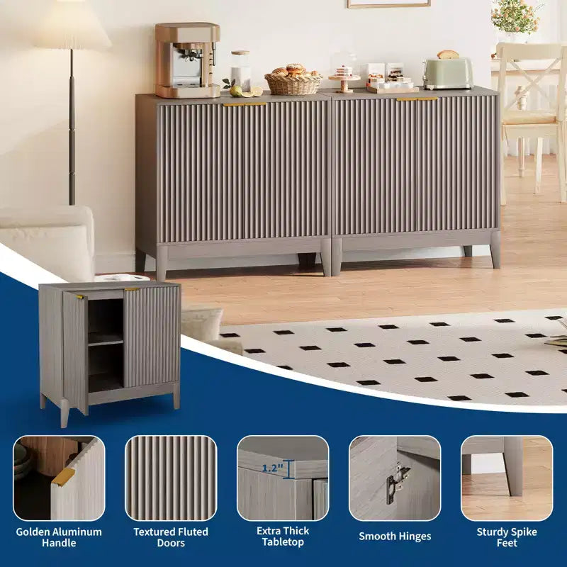 Ante e Ripiano Regolabile, Credenza a Buffet Scanalata per Soggiorno Sala da Pranzo Cucina Ingresso