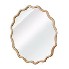 Specchio decorativo da parete moderno da fattoria con cornice in legno massello rotonda ondulata da 36 pollici per camera da letto bagno soggiorno ingresso legno naturale