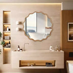Specchio decorativo da parete moderno da fattoria con cornice in legno massello rotonda ondulata da 36 pollici per camera da letto bagno soggiorno ingresso legno naturale
